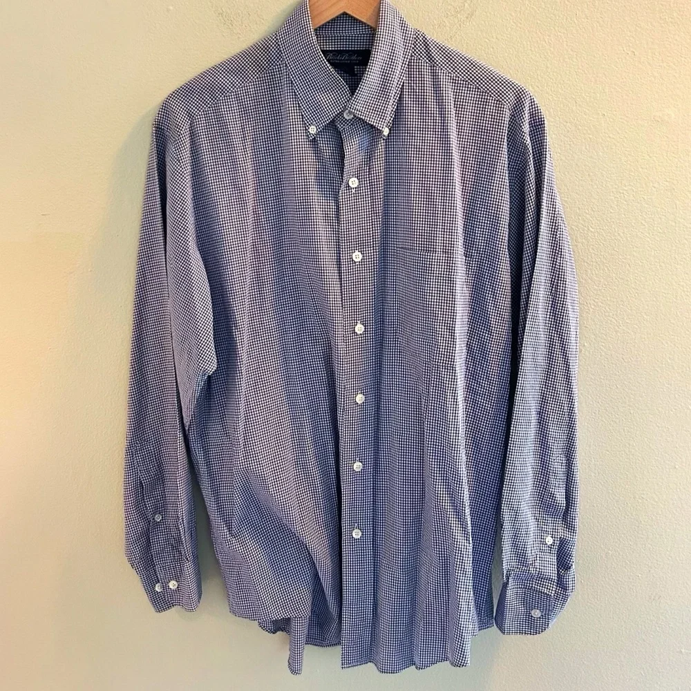 Brooks Brothers Gingham Button Down Mens Size Medium Navy White Plaid Shirt - Picture 1 of 7